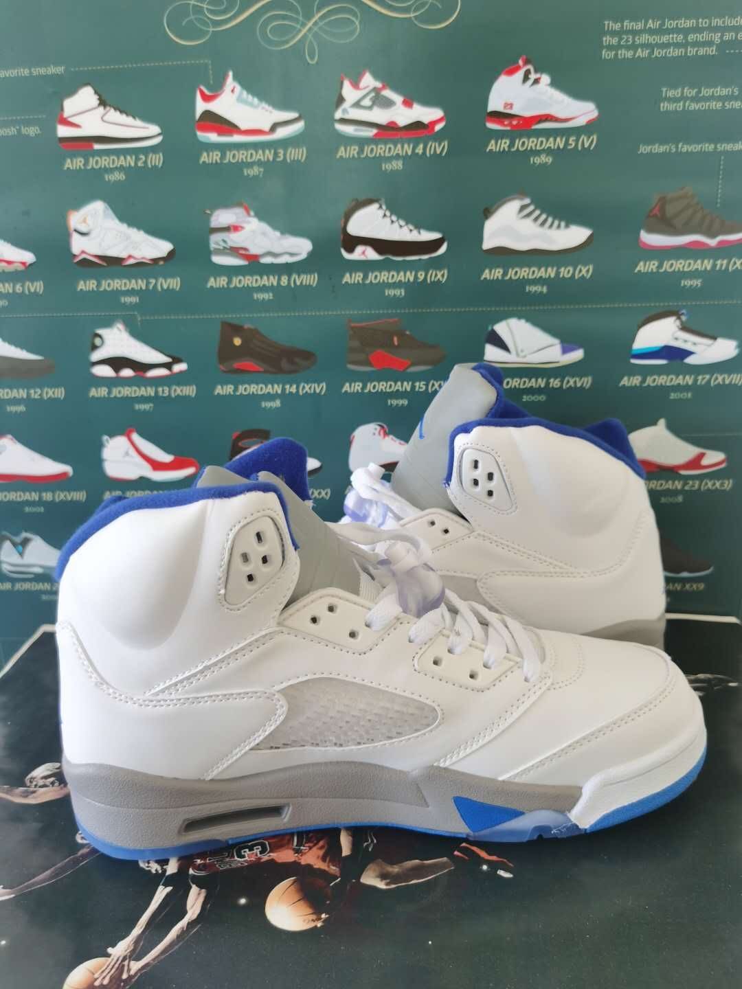 New Air Jordan 5 White Grey Blue